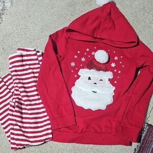 Santa Claus Red Hoodie and Striped Pants Set